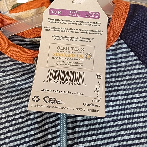Gerber Cotton Sleep & Plays 3 Pac New With Tags NWT 0-3 Months - Picture 8 of 8